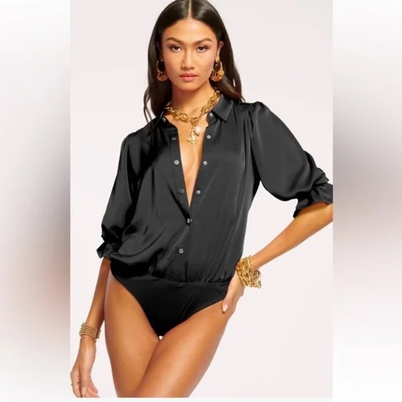 Brand New! Ramy Brook Dina Matte Satin Bodysuit Medium Top Blouse - Picture 2 of 5